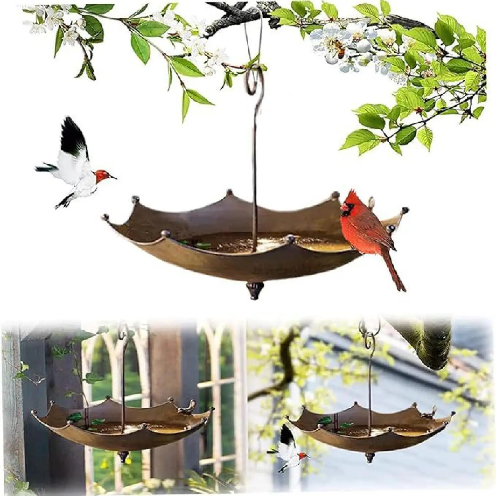 Hanging Bird Bath Rustic Birdfeeder Metal Bird Feeder for Lawn Tree Balcony Hanging Bird Bath Rustic Birdfeeder Metal Bird Feeder for Lawn Tree Balcony