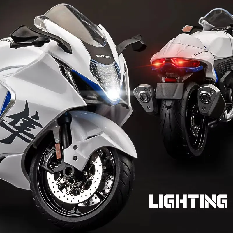 1:9 SUZUKI Hayabusa GSX-1300R Alloy Racing Motorcycle Model Diecast Metal Street Sports Motorcycle Model With Light Kid Toy Gift 3