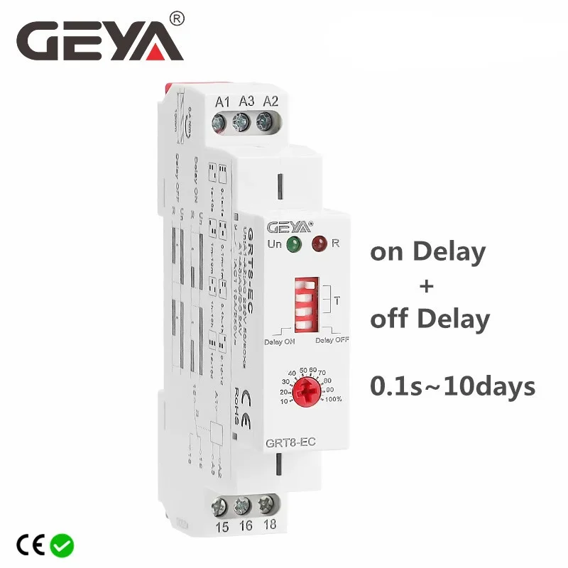 GEYA GRT8-EC 10A Dual function Timer Relay on Delay or off Delay Relay AC220V/DC24V AC380V  ACDC24V-240V Time Relay CE CB ROHS