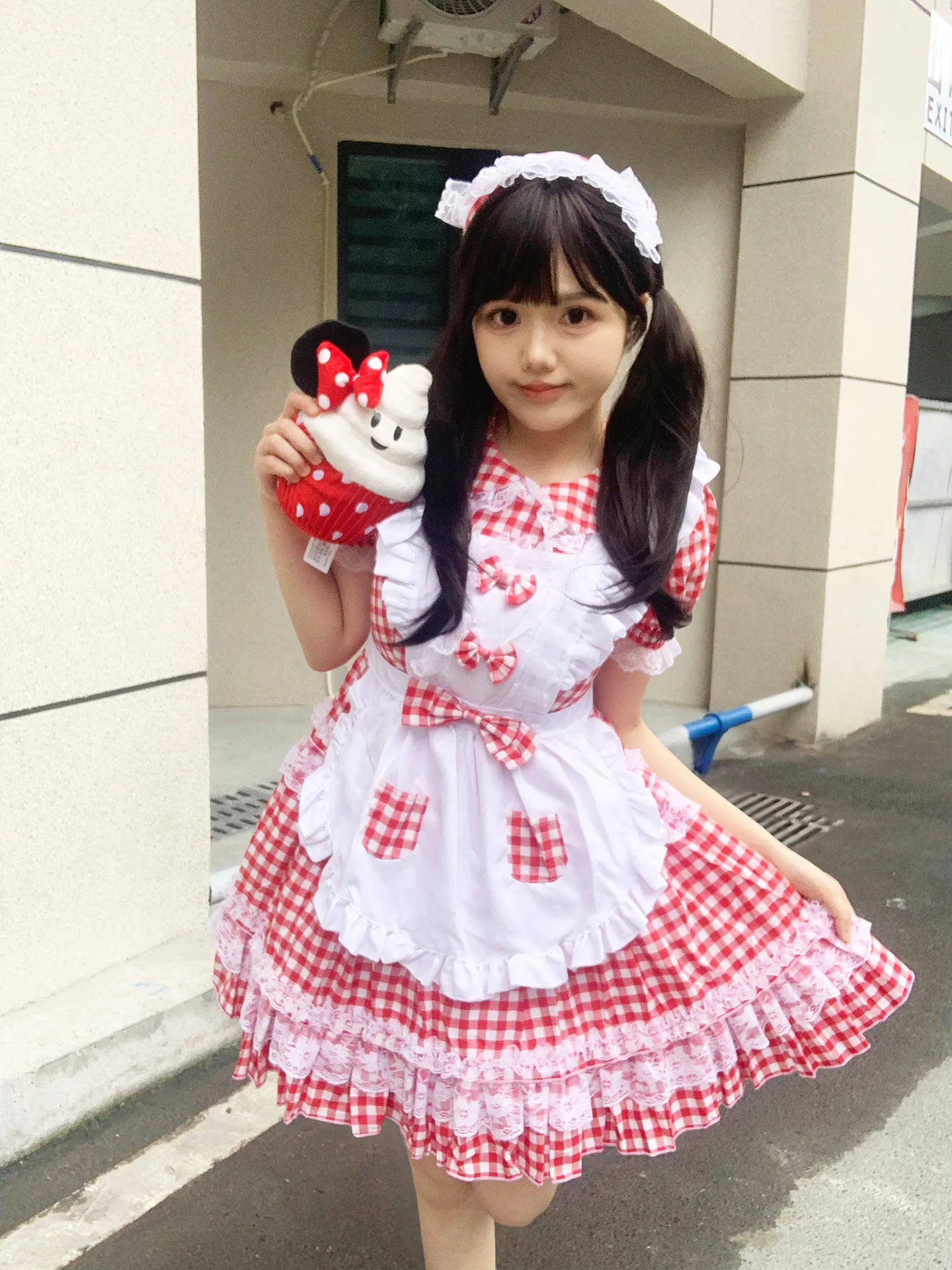 Anime Cosplay Red Grid Maid Lolita Kleid Kawaii Comic-Con Outfit 16
