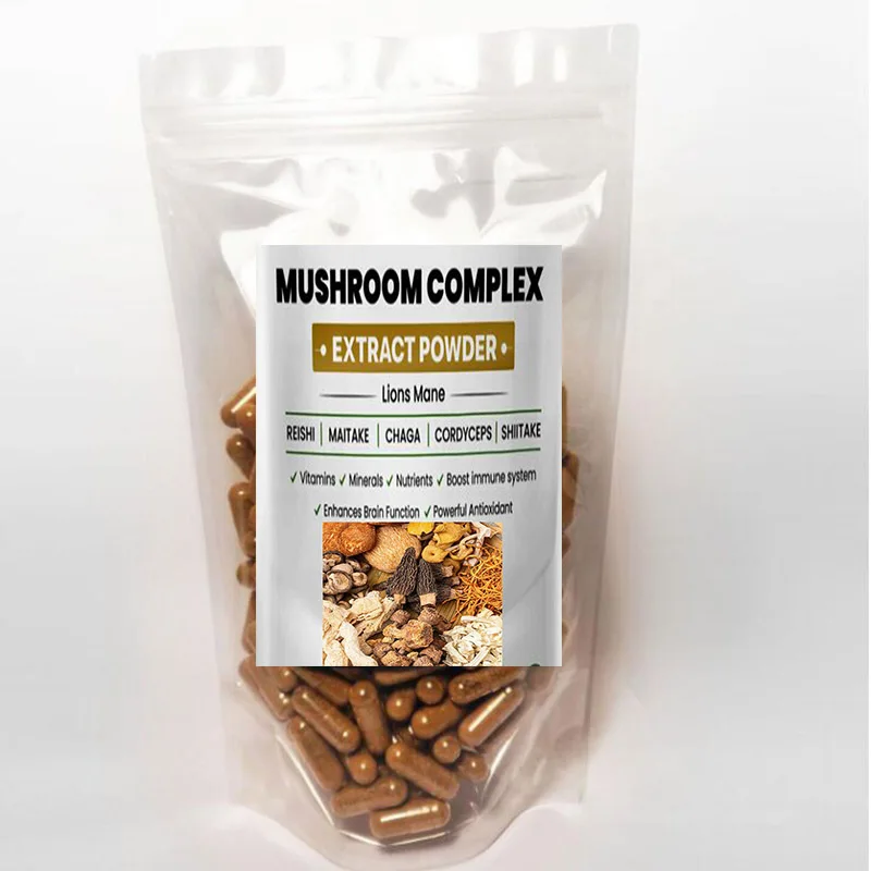 

100pcs,Top6 Mixed Mushroom Extract Capsule 30% Polysaccharide Chaga Reishi Cordyceps Maitake Shiitake Lions Mane