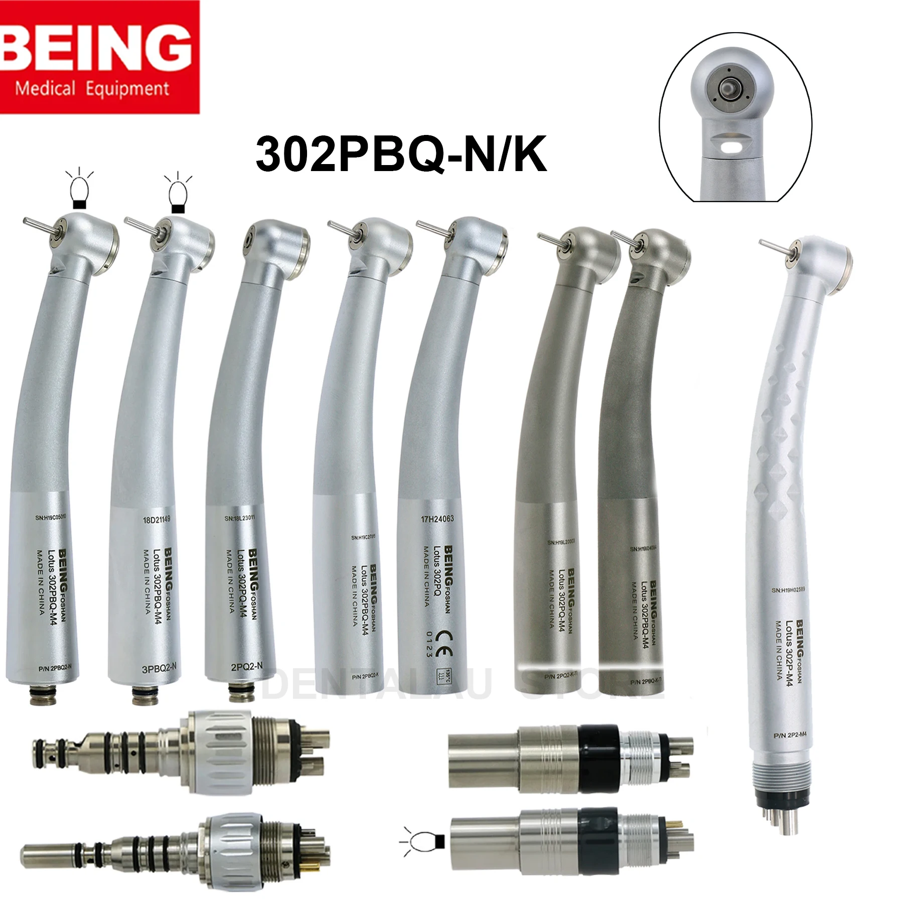 

302PBQ-K/N BEING Dental High Speed Fiber Optic Ti-Coated handpiece fit for KAVO MULTIflex fit Coupler 4/6 Holes with LED