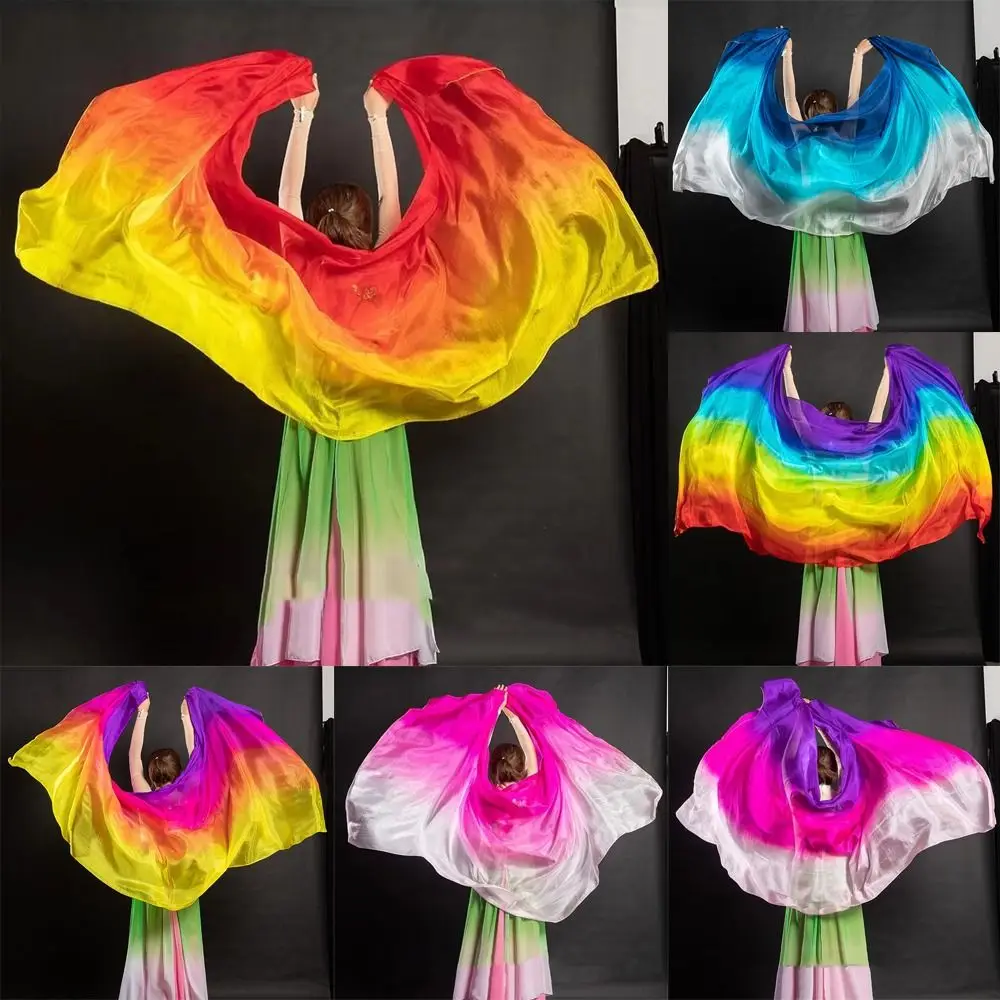 Costumes Accessories 100% Silk Belly Dance Veils Gradient Color 250cmx120cm Latin Belly Dance Shawls Light Texture Women Scarf