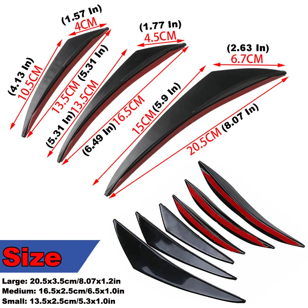6pcs Universal Car Styling Accessories Front Bumper Lip Rubber Fins Splitter Spoiler Canards Valence Sticker Kit