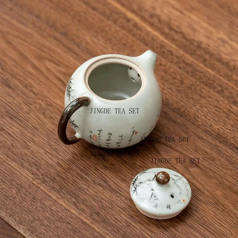 240ml Ceramic Ru Kiln Ink Bamboo Teapot Home Office Teapot Chinese Retro Kung Fu Tea Set