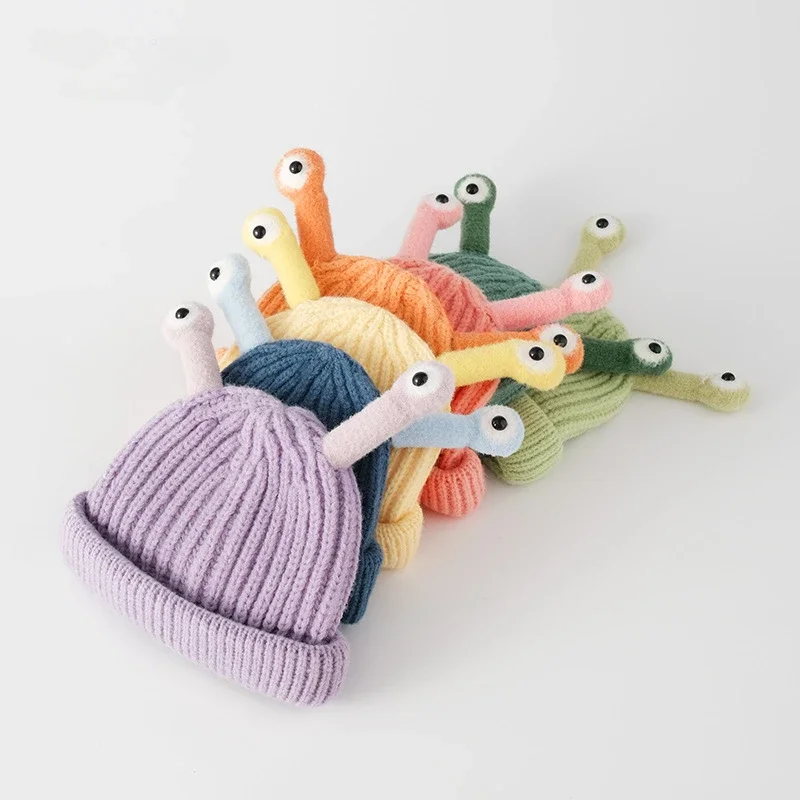 Kids Korean Autumn Winter Wool Thermal Knitted Hat New Cartoon Antennae with Eyes Keeping Warm Baby Hat Children Beanies Caps