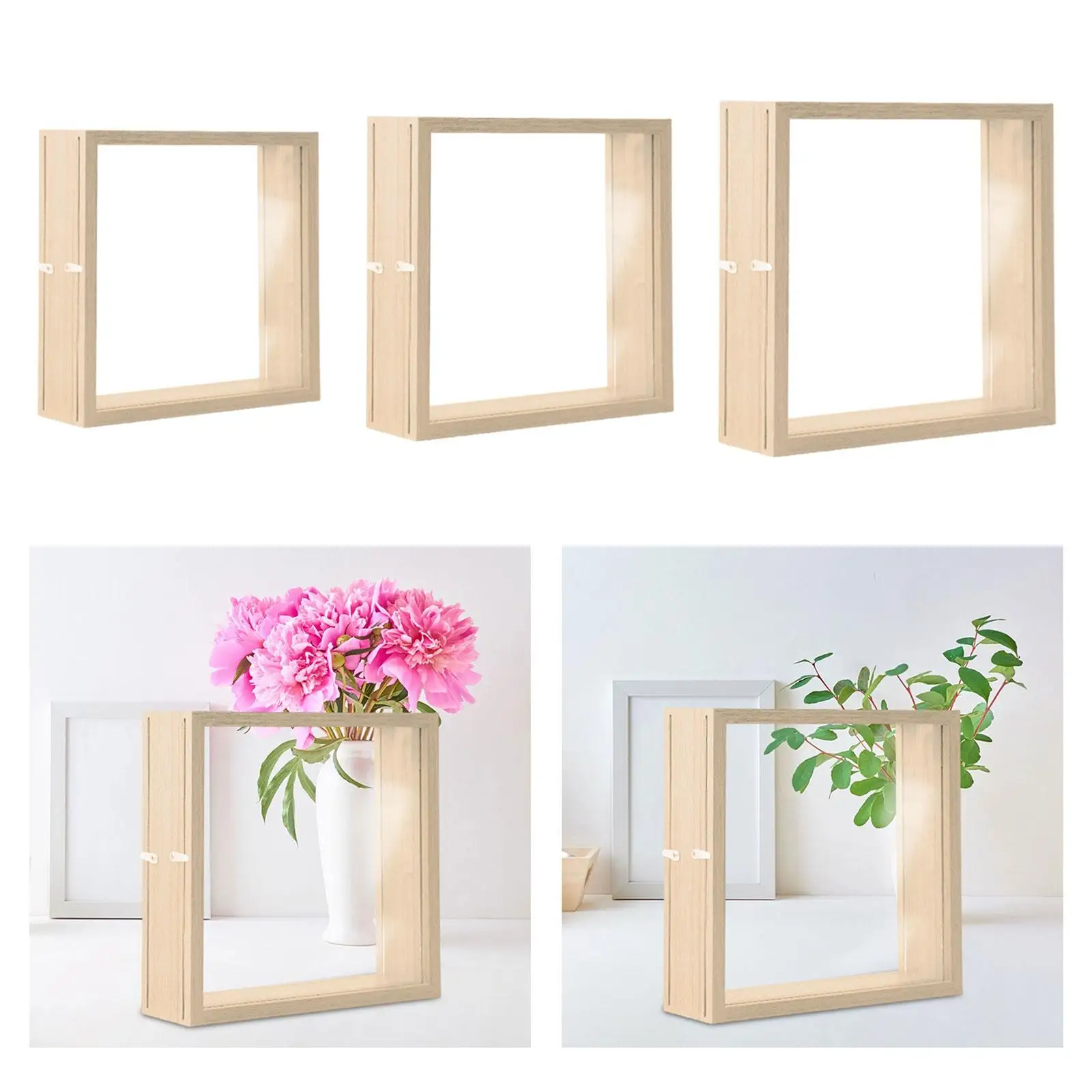 Floating Photo Frame Dried Flower Wooden Photo Frame, Dried Flower Display Stand