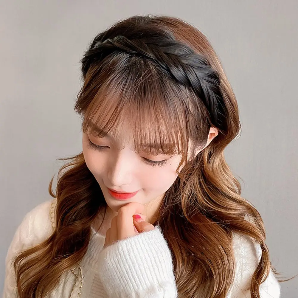 

Retro Fishbone Braid Non-slip Twist Braided Girl Female Hairbands Wig Headband Korean Style Headwear Wide Hair Hoop