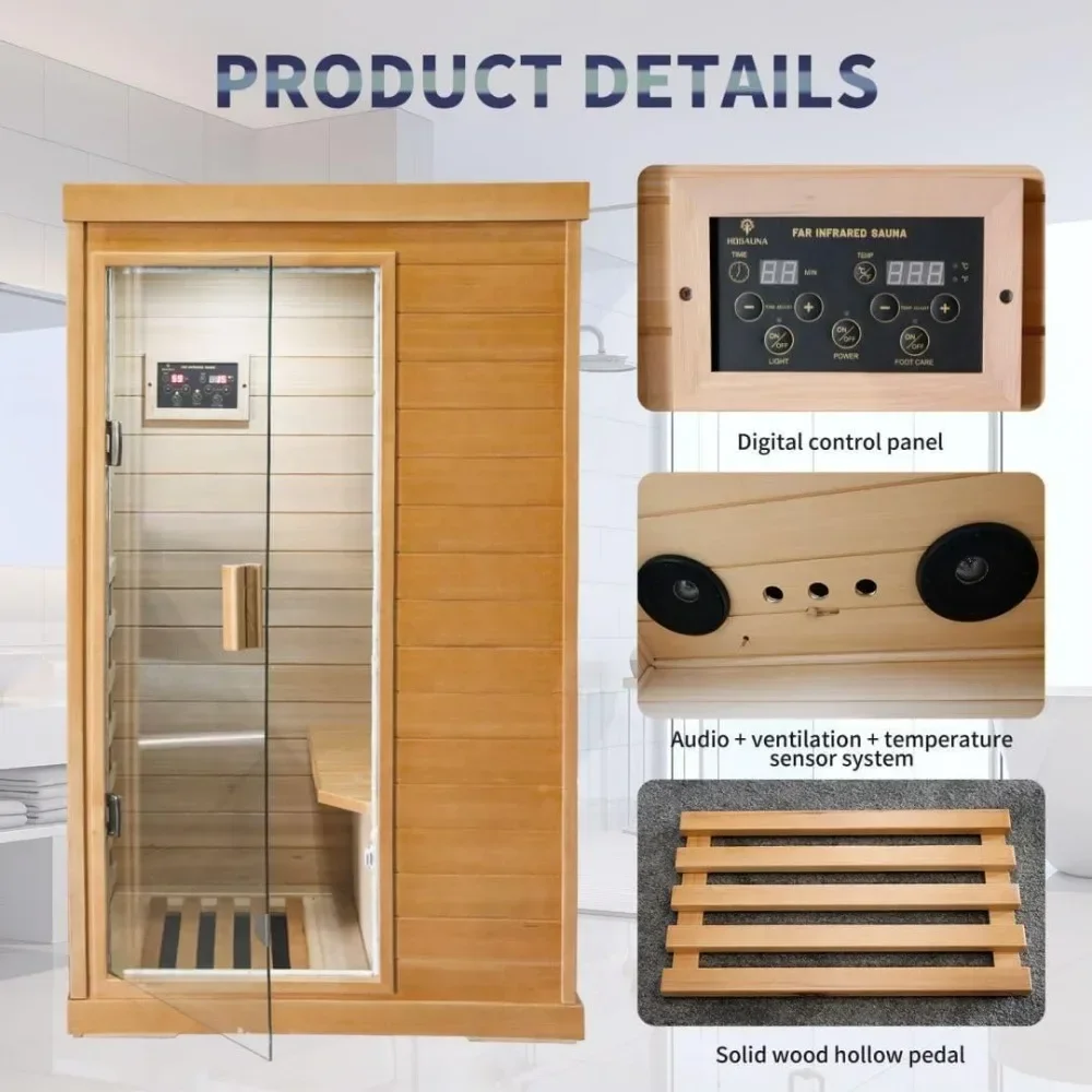 Far Infrared Sauna ,800W Low EMF Canadian Hemlock Wooden Indoor Dry Sauna, Bluetooth Speaker, Christmas Gift for Family Friends 3