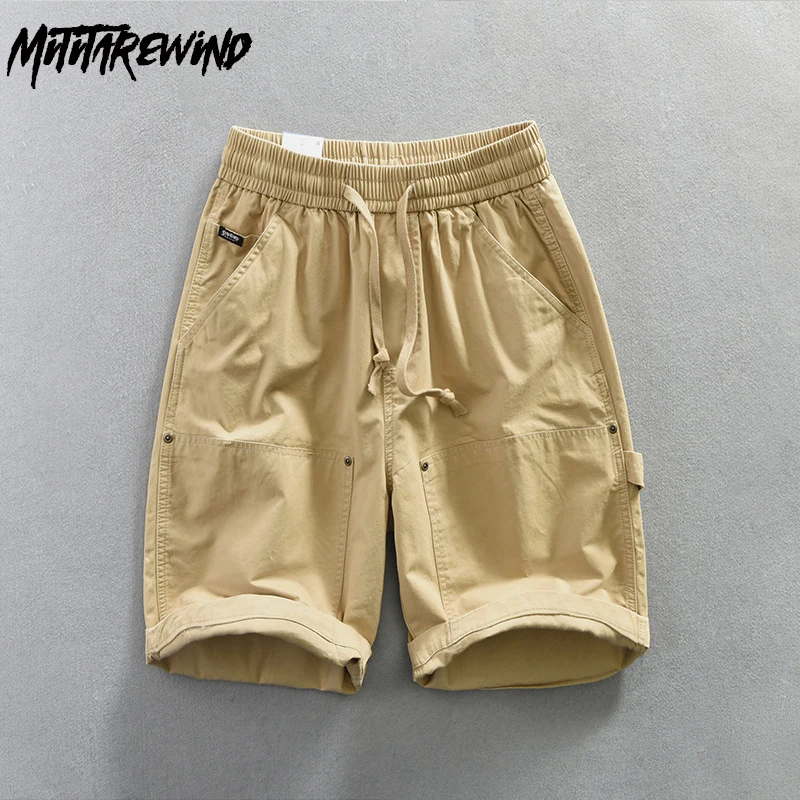 

Summer Shorts for Men Casual Short Pant Big Pocket Elastic Waist Straight Knee Length Pants Pure Cotton Breathable Shorts Men