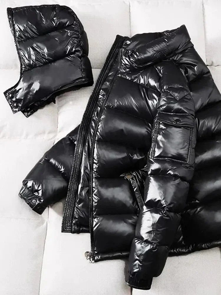 Down Jacket Parka Coat Parkas Coat brand White Duck Down Coats Man Winter Fashion Solid Zipper Outwears Thicken Down Jacket Men Casual Hood Shiny Warm Loose Parkas
