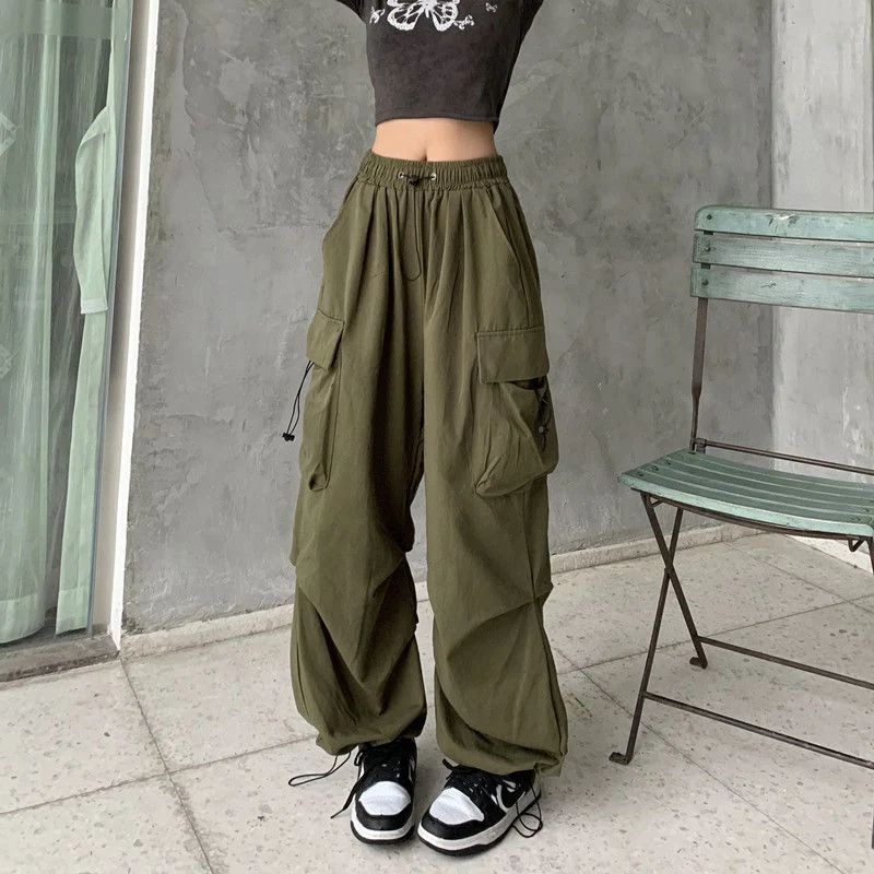 American Retro Casual Cargo Pants For Women Summer Versatile Straight Leg Drape Trousers Female Loose Wide Legging Britches