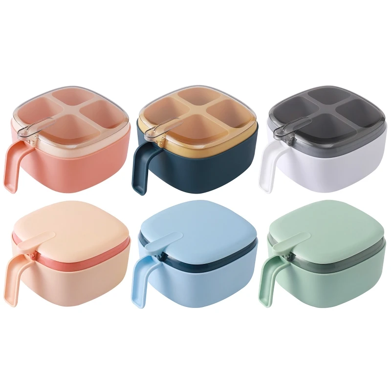 Seasoning Rack Pots 4 Piece Plastic Seasoning Box Storage Container Condiment Jars Cruet with Cover & Handle