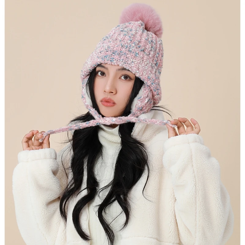 

Autumn Winter Warm Thickened Ear Protection Hat Windproof Cold Warm Hundred Knitted Woolen Hat Female