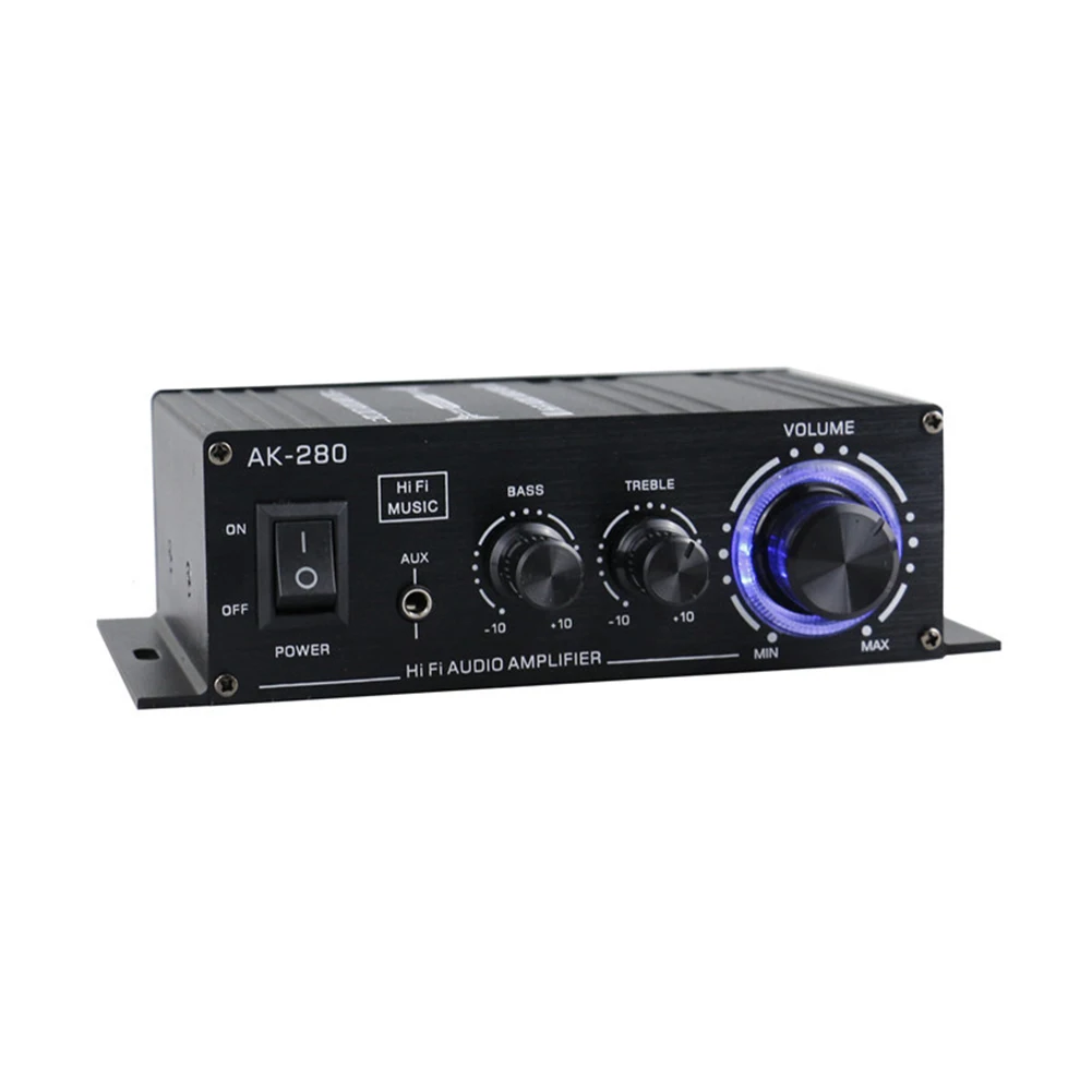 AK-280 서브우퍼 앰프 하이파이 베이스 스테레오 미니 오디오 앰프, 듀얼 채널 음악 플레이어, 홈 시어터 RCA AUX 입력, 40W + 40W