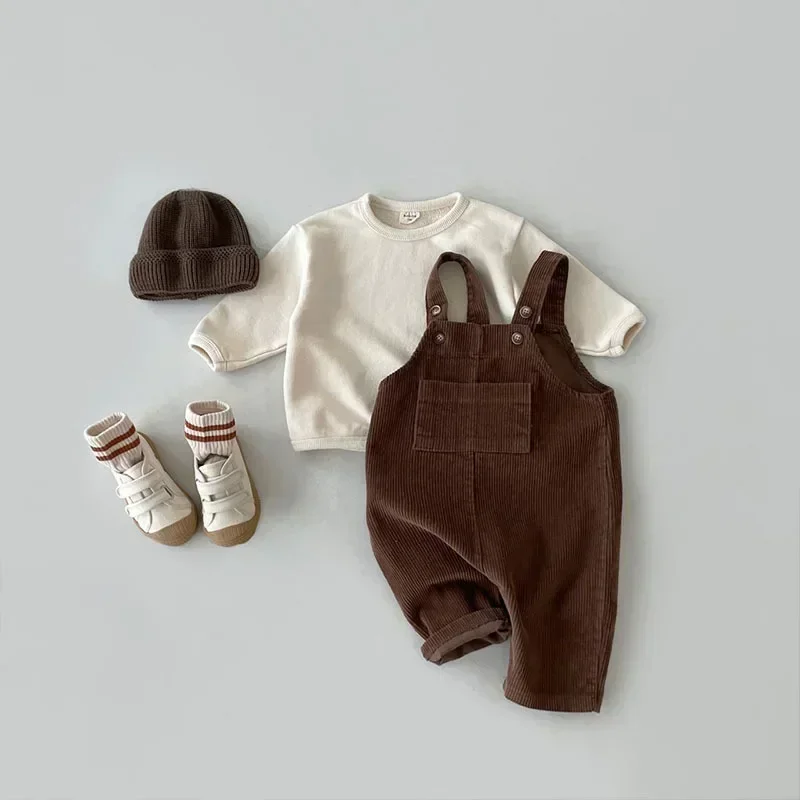 3560C Newborn Clothes Boy's Corduroy Jumpsuit Autumn Winter Baby One Piece Clothes Casual Bib Pants 4