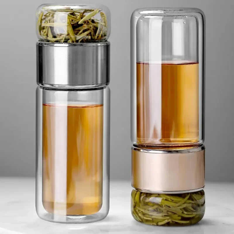 High Borosilicate Glass Double-Layer Tea Infuser Tumbler, 390ML