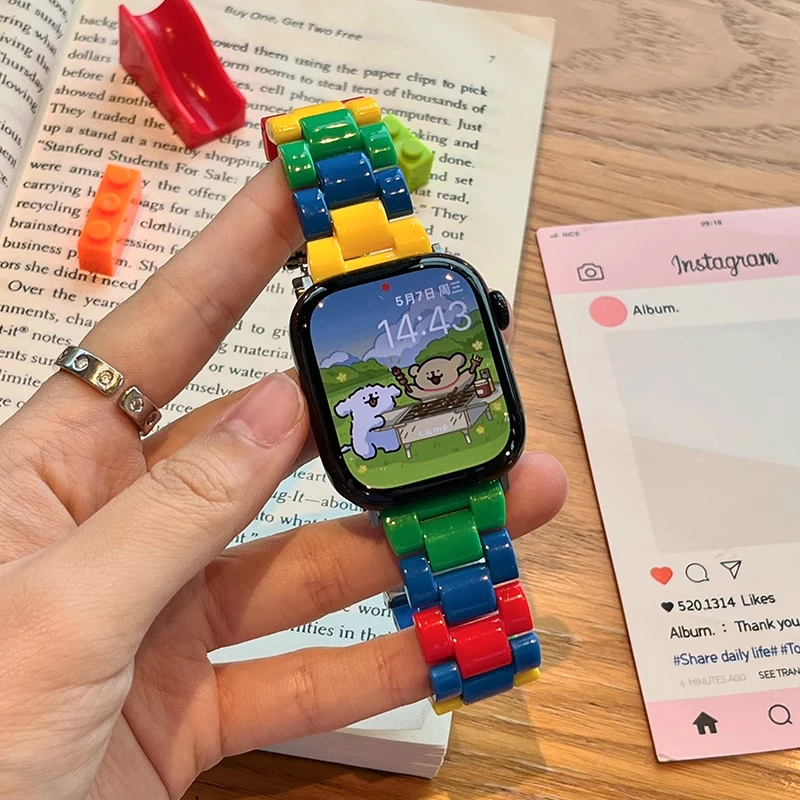 Colorful Acrylic Watch Strap - Vibrant Rainbow Design Bracelet Band