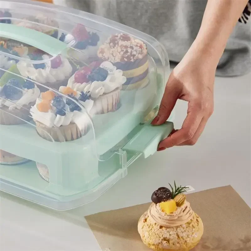 16 Holder Portable Plastic Cupcake Carrier Cupcake/Muffin Tray-Food-Contact Safe Cupcake Storage Container with Handle