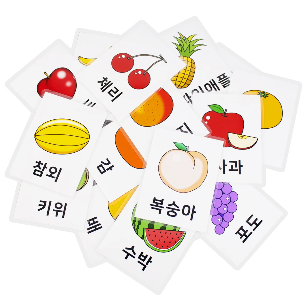 16Pcs Kids Korean Fruit Learning Word Flash Cards Learning toys for Children Cognition Memory Early Educational Montessori games 5