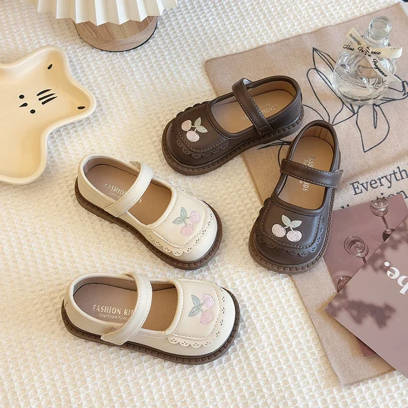 Little Girl Leather Shoes Sweet Embroidered Princess Spring Autumn Children Flat Shoes Chic Fashion Versatile Kids Causal Shoes