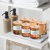 2/3PCS Amber Bathroom Jars with Tray Vanity Office Use Storage Jar Cotton Balls,Clips,Sponges,Floss Pick Apothecary Jars 4