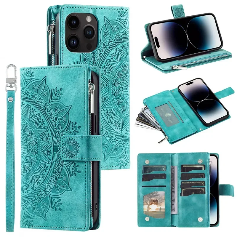 Luxurious Crossbody Leather Flip Case with Lanyard and Zipper Wallet Card Holder