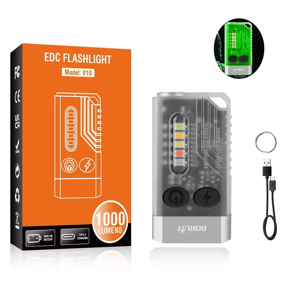 V10 Small Powerful Flashlight With 365nm UV Black Light - Super Bright 1000 Lm Usb C Rechargeable Led Keychain Ipx4 Pocket Flash Cob Side Light Magnet Buzze