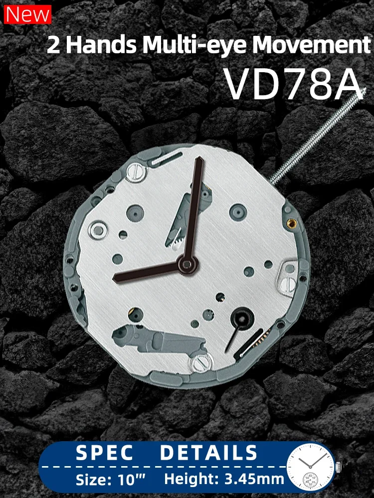 

New TMI VD78A Original Hattori Japan 2 Hand Quartz Watch Movement VD78 Small Second At 6:00 Multi-eye 6G28 Date At 6:00 Overall
