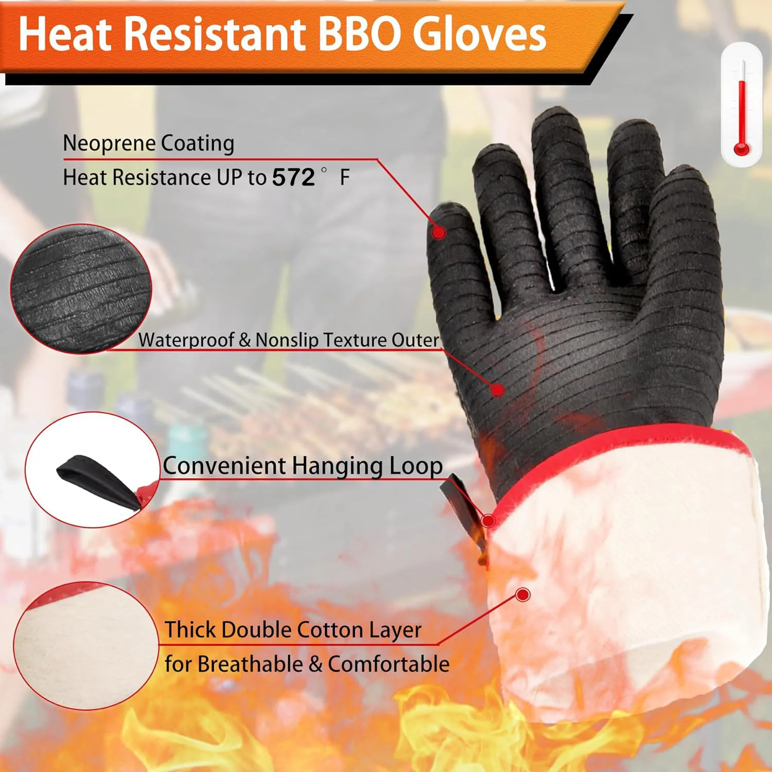 Heat Resistant Gloves for Grill BBQ Fryer Baking Oven Smoker Fireproof kitchen gloves