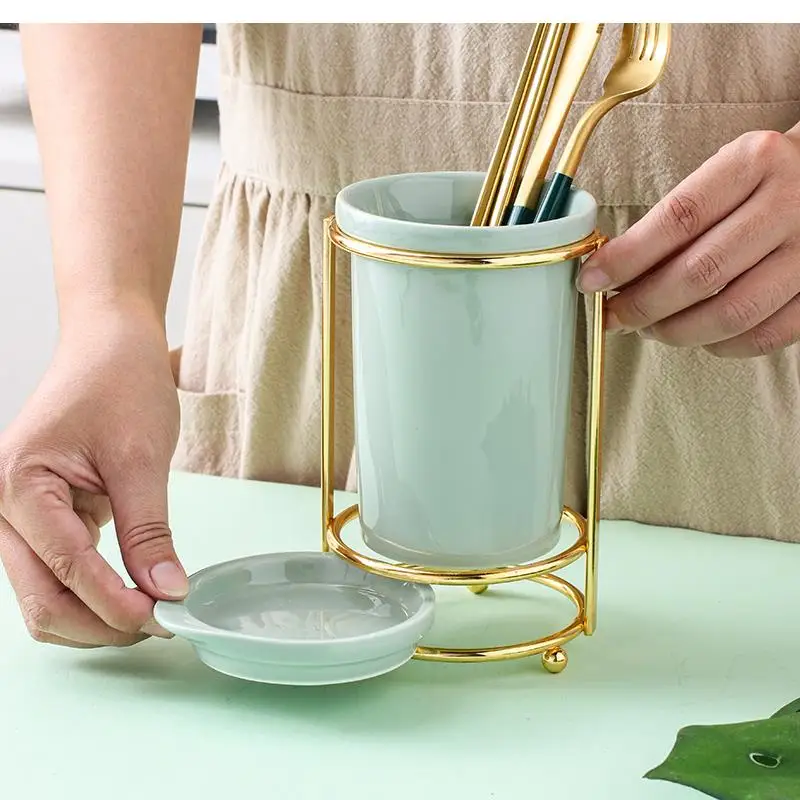 Nordic Ceramic Chopstick Holder Light Luxury Storage Box Drain Cage Home Kitchen Decoration