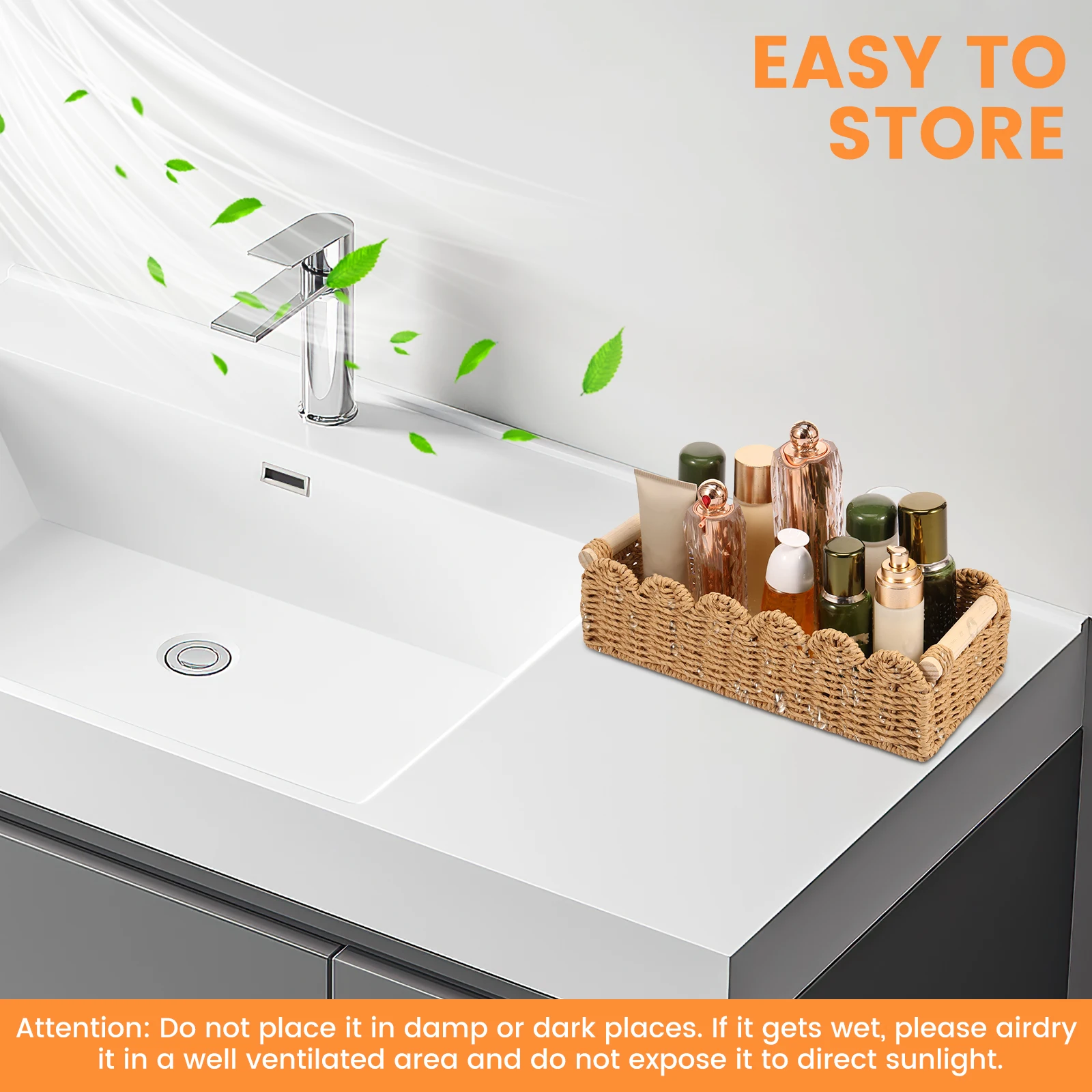 Handmade Storage Basket Desktop Woven Shelf Basket Rectangular Cosmetic Box Vintage Toilet Woven Box Organiser for Home Bathroom