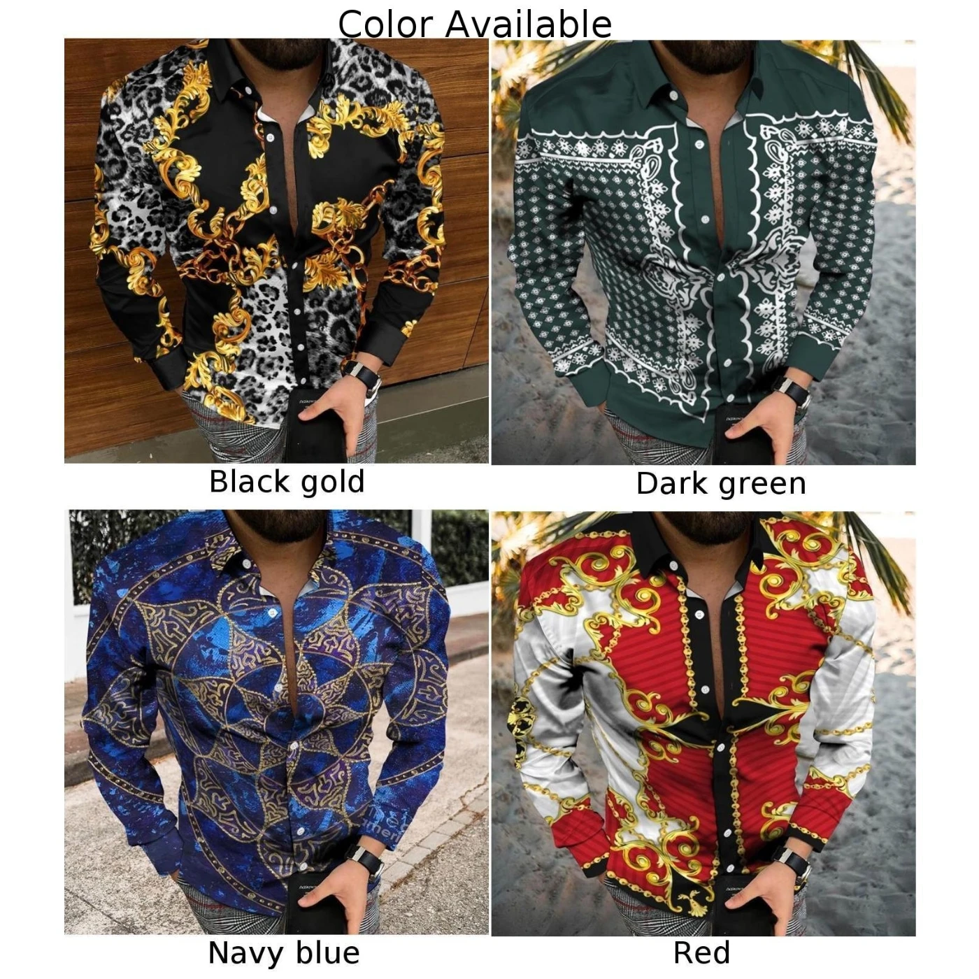 Men's Fashion Printed Shirts Long Sleeve Muscle Fitness Shirt And Blouse Button Lapel Party Dress Up Men Tops