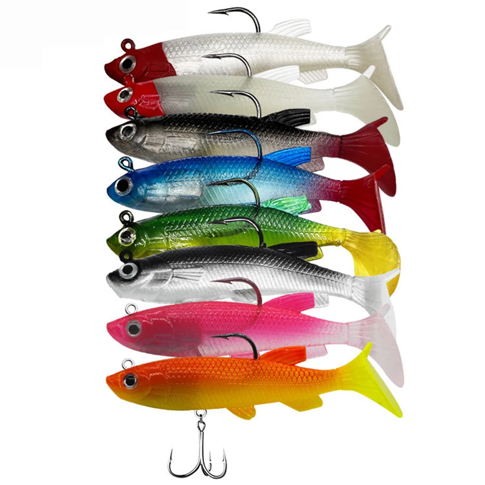 5pcs/Lot Jig Hook Silicone Soft Bait Set Swimbait 8cm 14g Fishing