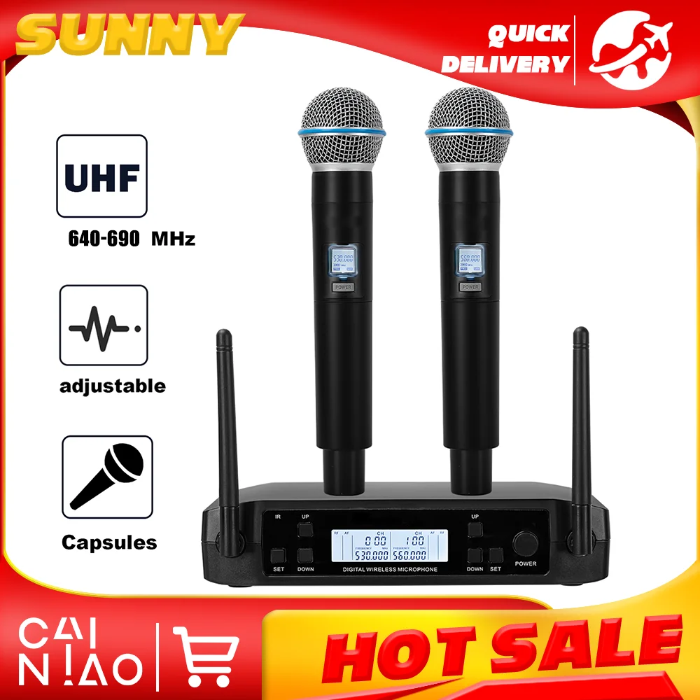 GLXD-58A Professional Dual Wireless Microphone System Stage Performances UHF Dynamic 2 Channel Dual Handheld B58A
