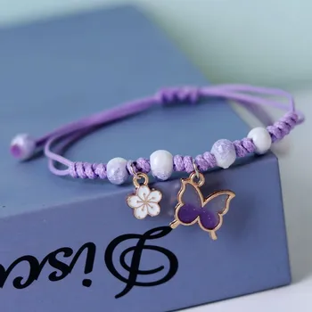 Rinhoo Fashion Handmade Purple Butterfly Flower Bracelet For Women Charm Sweet Animal Pendant Braided Bracelets & Bangle Jewelry