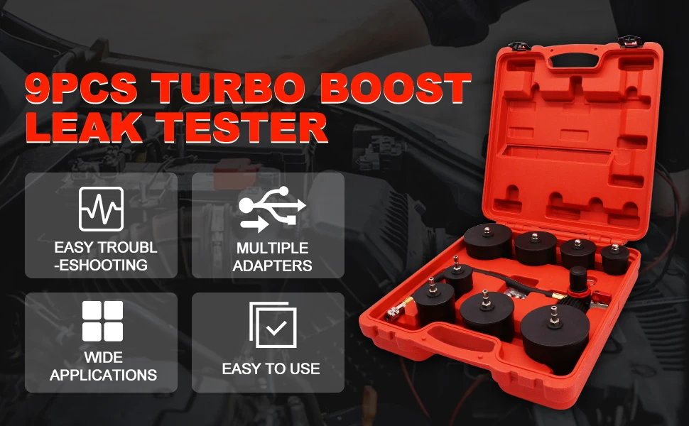 Turbolader-Tester, Turbosystem, Drucklecktester-Set, 9 Stück, 1–3/8 Zoll, 35 mm bis 3–1/2 Zoll, 90 mm, mit Manometer, 90 psi – Detail 2