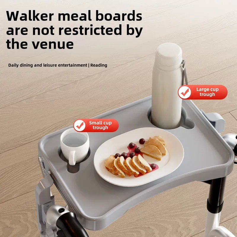 Lightweight Walkers for Elderly Aluminium Alloy Folding Walking Stick with Seat Walking Aid with Meal Plate for Hospital Family