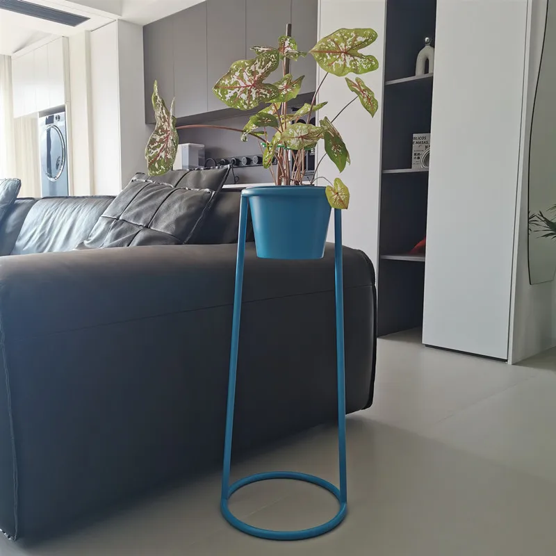 Middle Blue Modern Flower Stand Minimalist Indoor Plant Shelf Movable Balcony Planter Holder Stylish Living Room Decor for Home