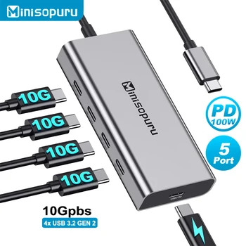 Minisopuru HUB USB C Hub 10Gbps Hub USB Type C to USB 3.2 PD 100W Adapter for Macbook Pro iMac PC Accessories USB Hub