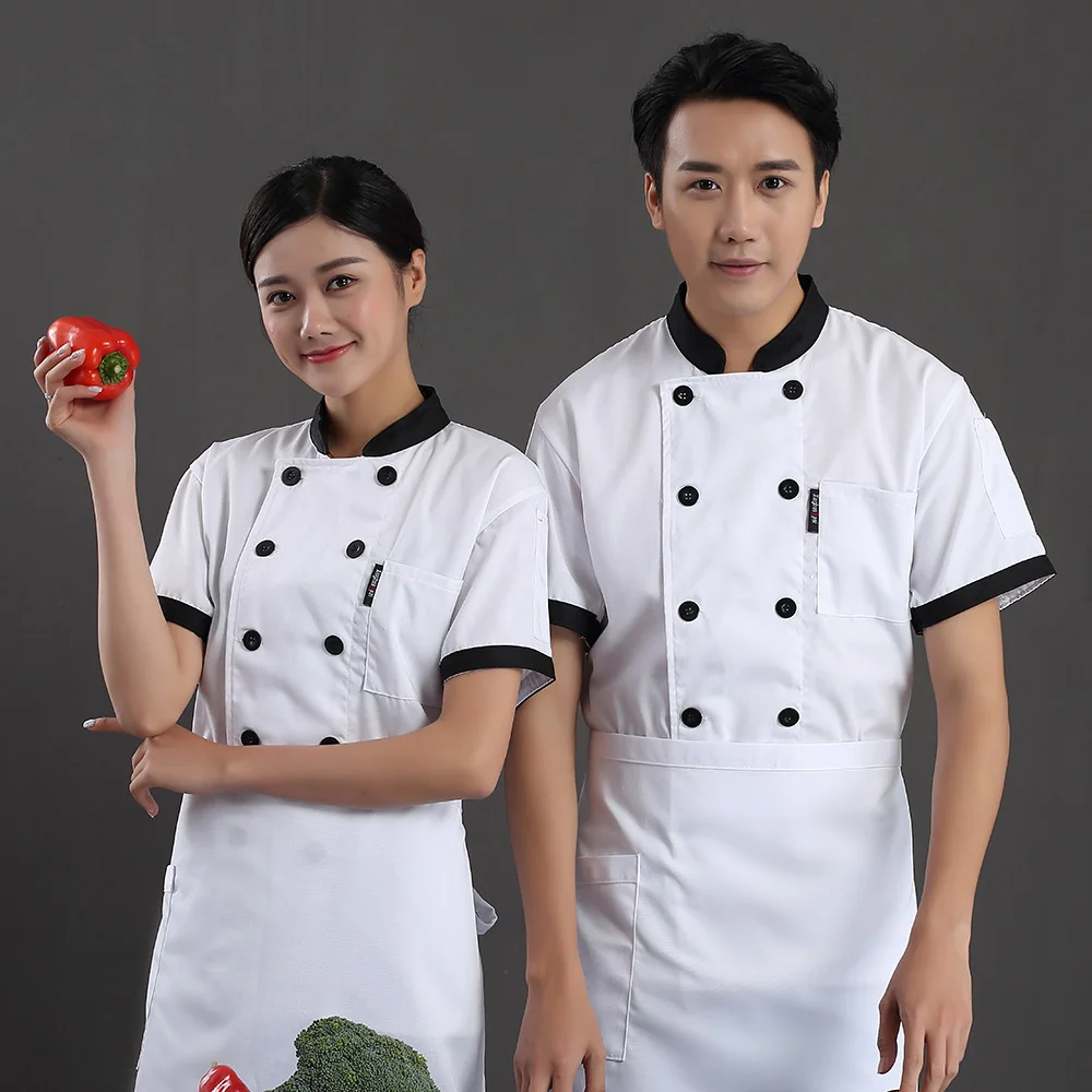 Chef Uniform Unisex Short sleeve Breathable Double Breasted Restaurant Food Service Hotel Waiter