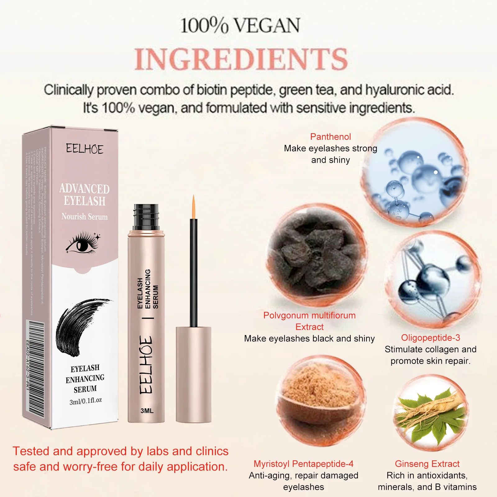 EELHOE Eyelash Growth Serum Lifting Eyelashes Enhancer Eye Lash Fuller Thicker Nourish Lashes Longer Female Makeup Cosmetics eyelash growth serum
