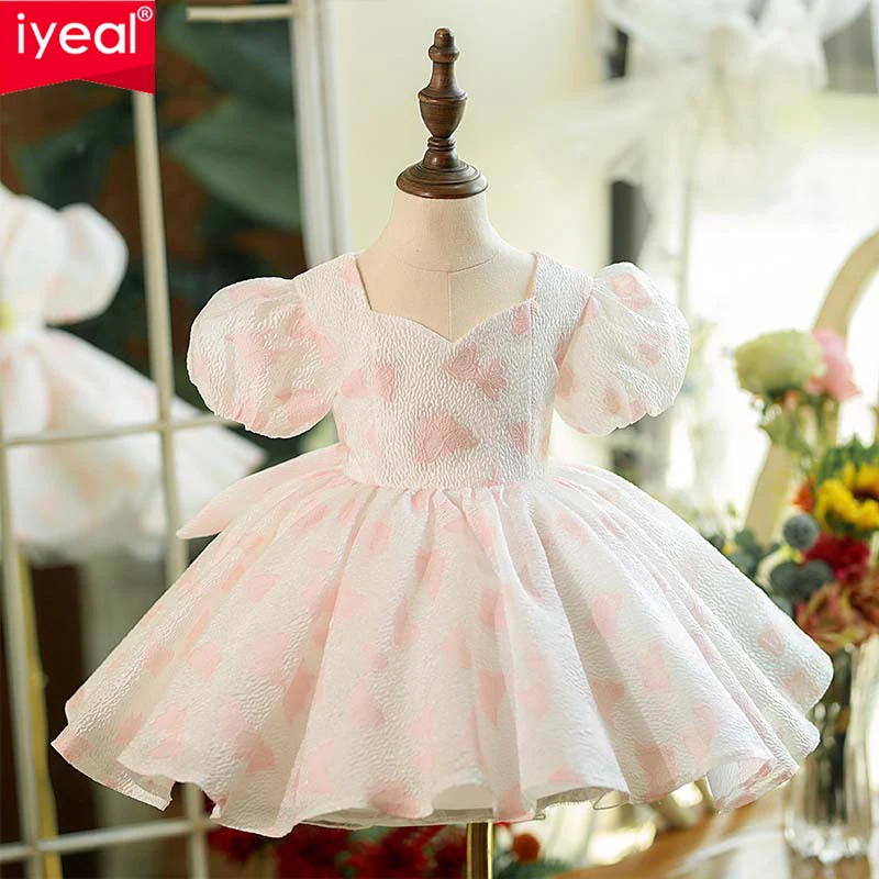 

IYEAL Pink Flower Girl 1st Birthday Party Dress Summer Kids Girl Host Dress Fashionable Princess Dress