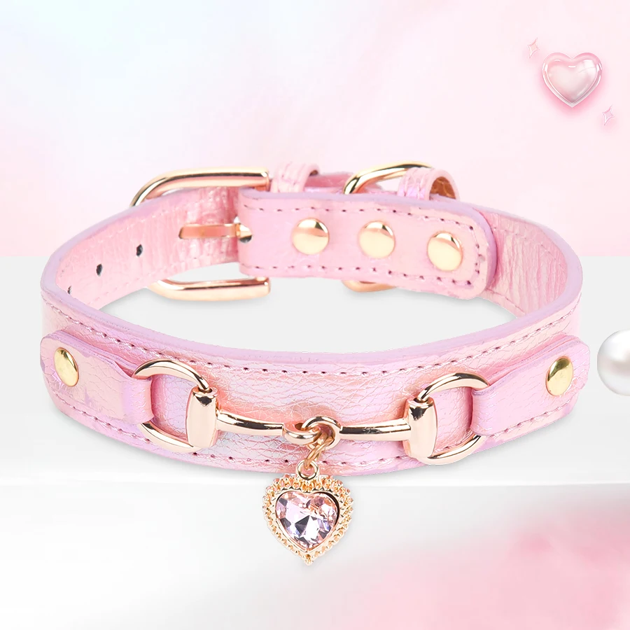 CP567--PU pet cat&dog collar decorated with sparkling love adjustable and durable pet collar