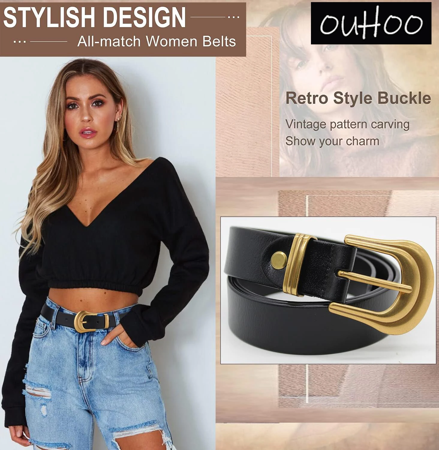 

Leather Women Belts Simple Gold Metal Buckle Belt Girls Dress Jean Pants Waistband Belts For Lady Luxury Designer Brand