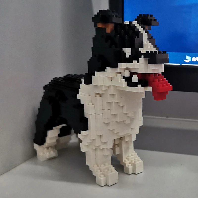 Stand Pet Doll Model Diy Mini Diamond Blocks Animal World Border Collie Dog Bricks Building Toy For Children No Box
