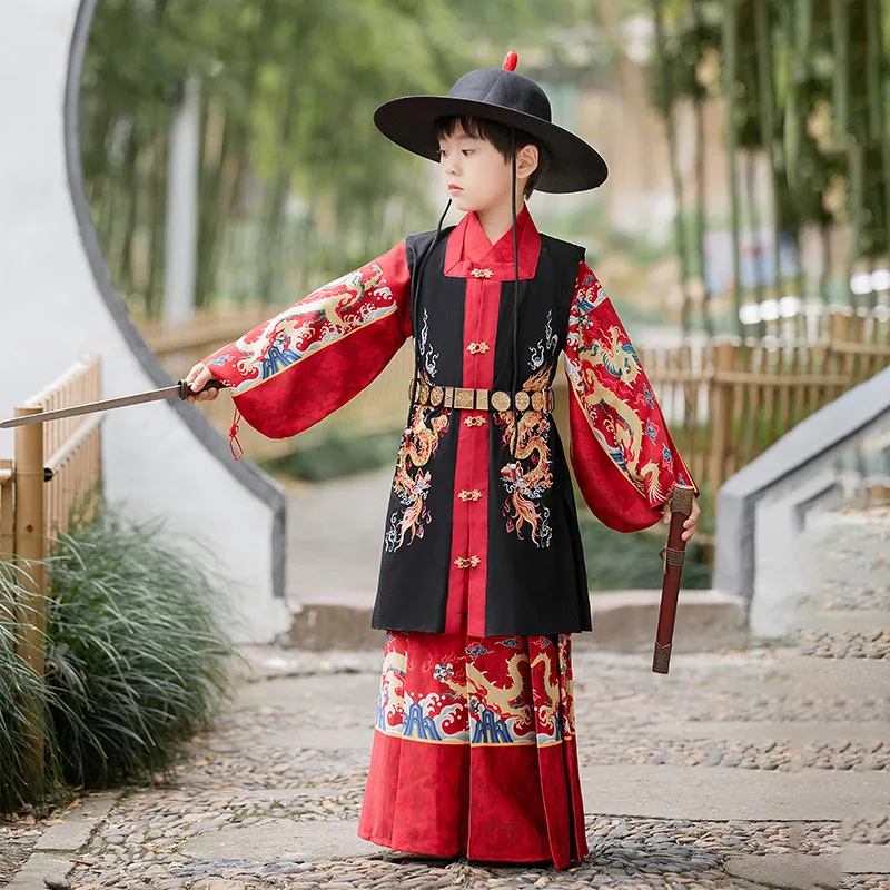 

Hanfu Stage Dress Boys Children Ancient Dragon Embroidery Hanfu Tang Suit Chinese Style Cosplay Costumes