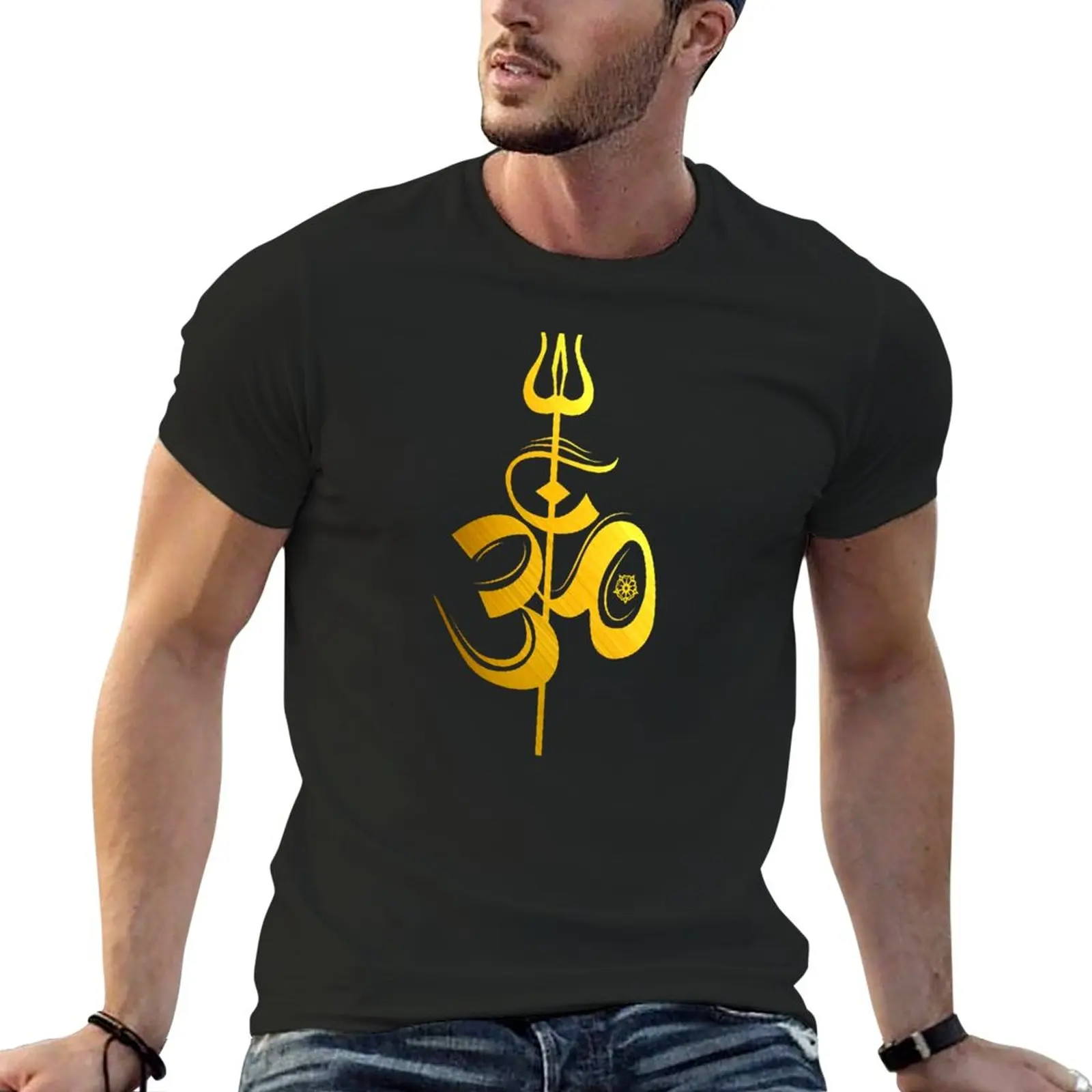 Mens Tshirt T Shirt Om Homme OM Lord Shiva Divine Spear Trident