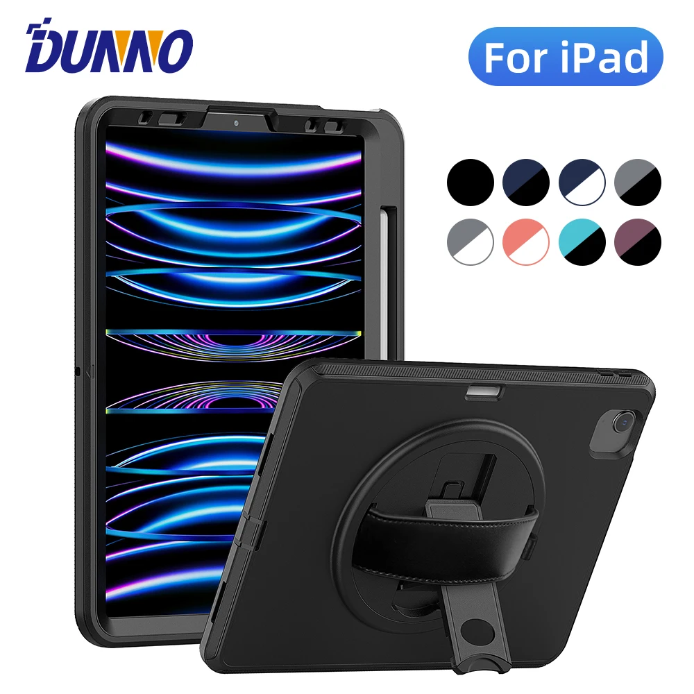 For iPad 9 Case A2602 A2604 A2603 7 8 7th 8th 9th Generation 10.2 inch  Rotary Stand Shockproof Cover with Pen Holder Hand Strap - AliExpress