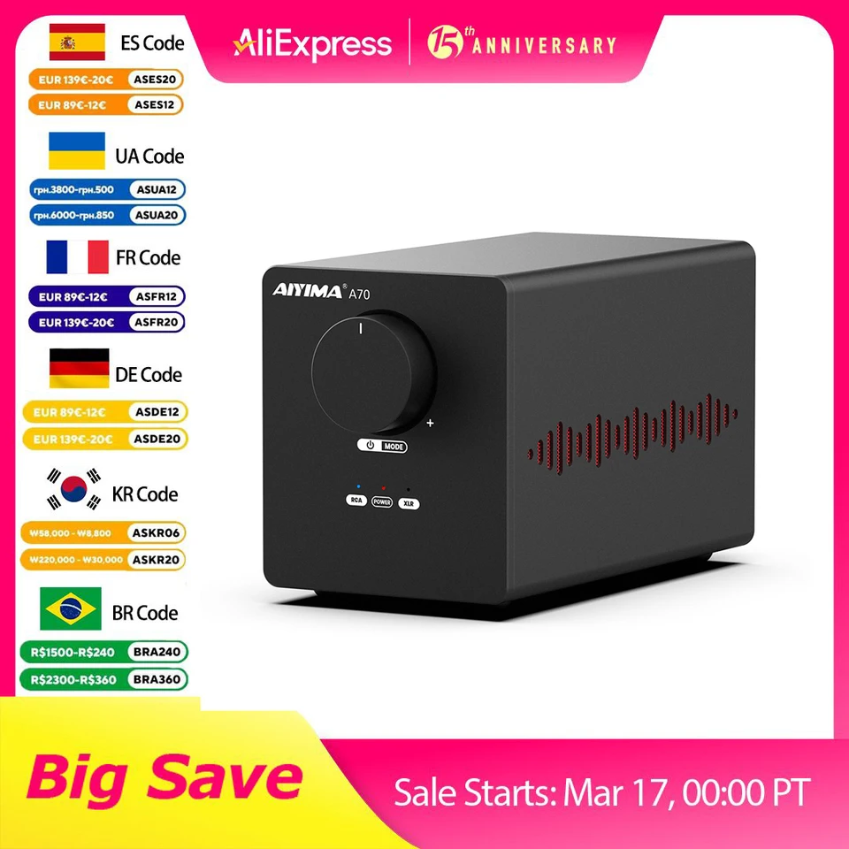 新品未開封 AIYIMA A70 TPA3255 PFFB ステレオパワーアンプ 300Wx2